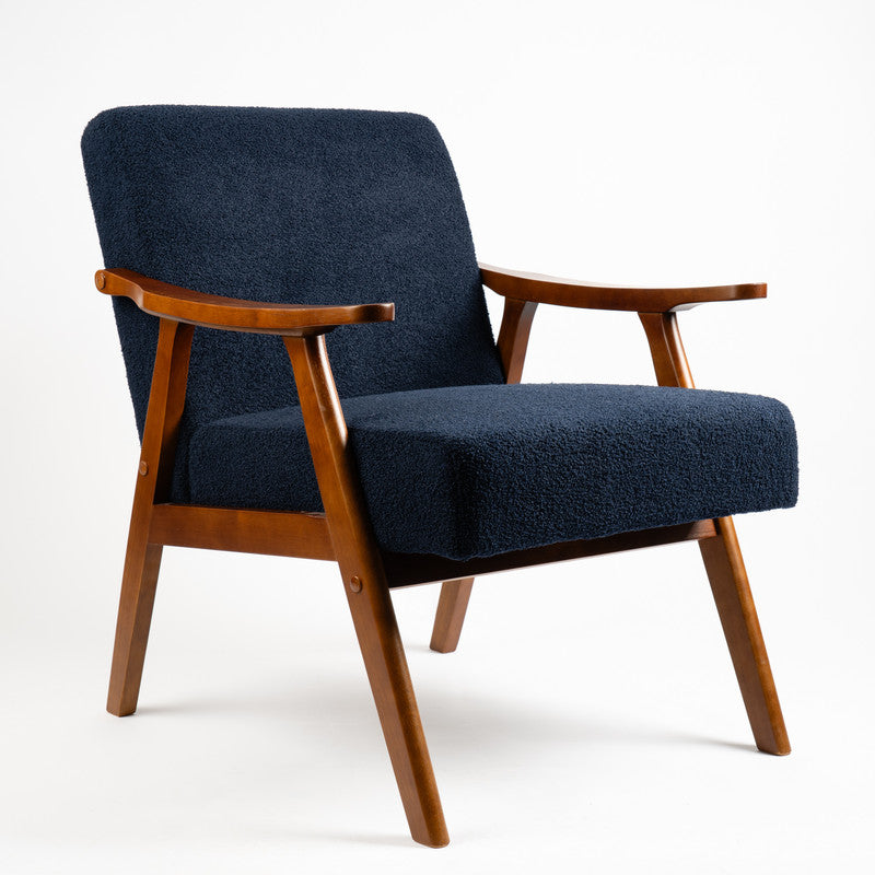 Navy Blue Boucle Flat Arms Chair